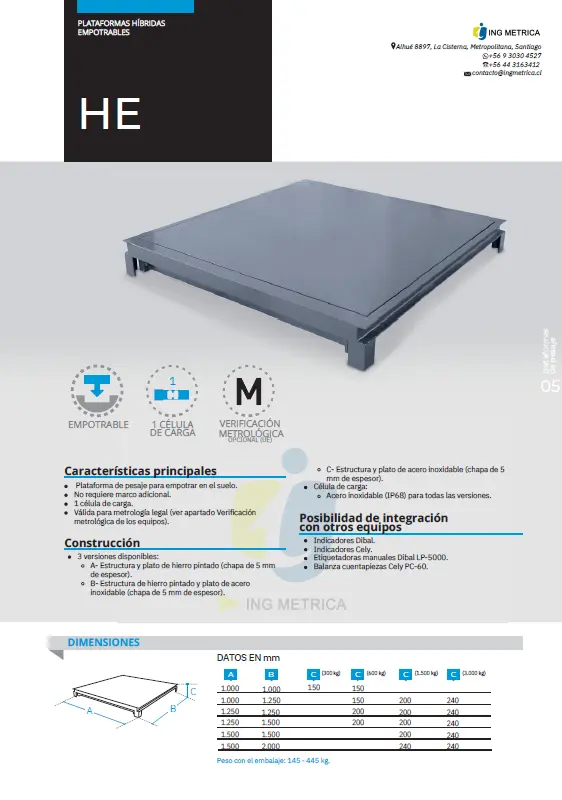 PLATAFORMA PESAJE SOBRESUELO EMPOTRABLE INDUSTRIAL DIBAL CHILE