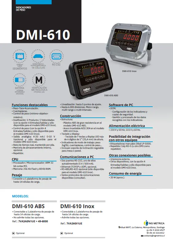 VISOR PESAJE INDUSTRIAL DIBAL CHILE CUENTAPIEZAS CONTROL DE PESO DOSIFICACIÓN