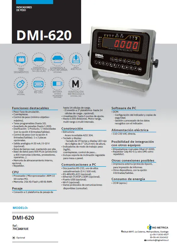INDICADOR DE PESO INDUSTRIAL VISOR DE PESAJE DIBAL CHILE